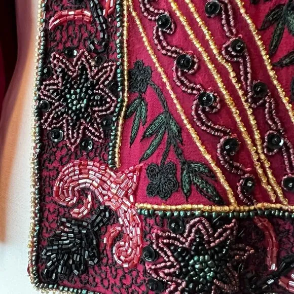 Vintage Niteline by Della Roufogali Red Beaded jacket, SIze Medium