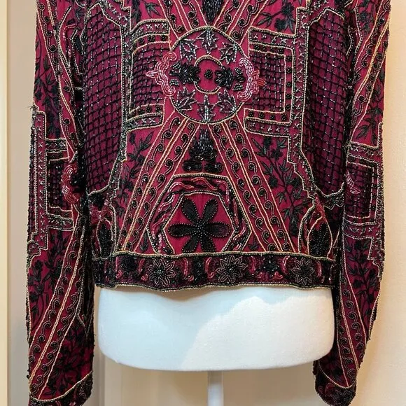 Vintage Niteline by Della Roufogali Red Beaded jacket, SIze Medium