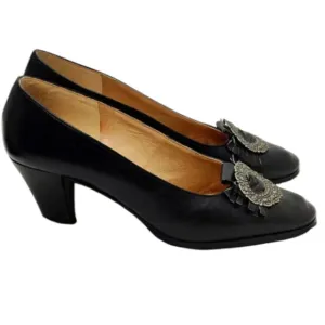 Vintage Panzl Black Leather Buckle pump