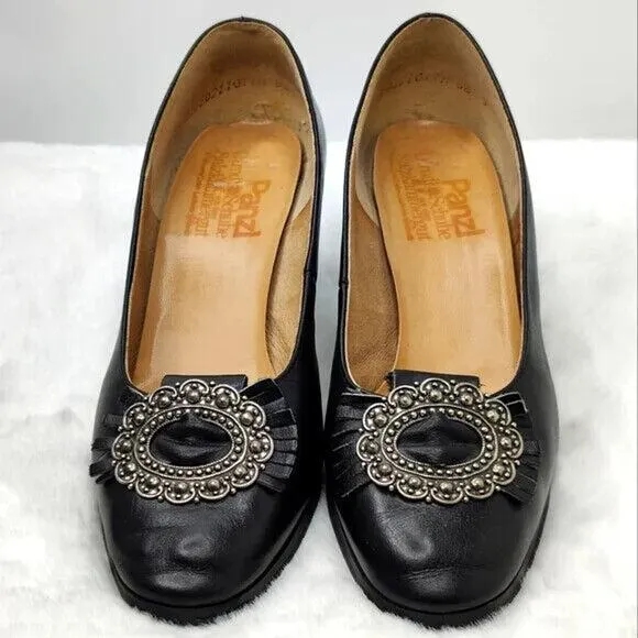 Vintage Panzl Black Leather Buckle pump