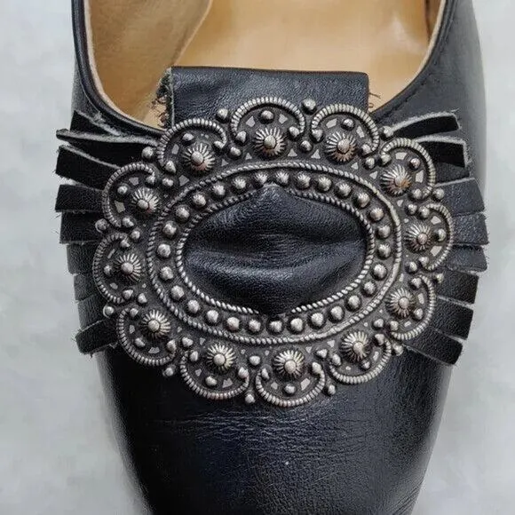 Vintage Panzl Black Leather Buckle pump