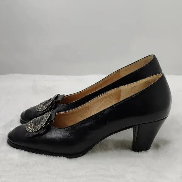 Vintage Panzl Black Leather Buckle pump