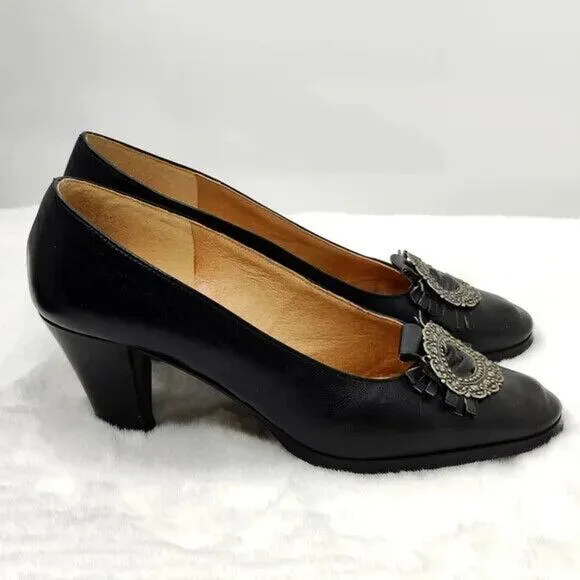 Vintage Panzl Black Leather Buckle pump