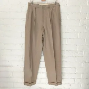 VINTAGE Polo Ralph Lauren Pants Men 34x34 Beige Tweed Cotton Herringbone Pleated