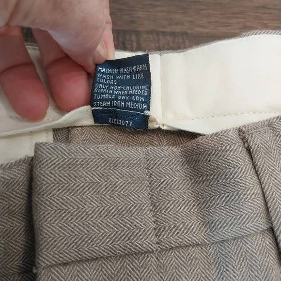 VINTAGE Polo Ralph Lauren Pants Men 34x34 Beige Tweed Cotton Herringbone Pleated