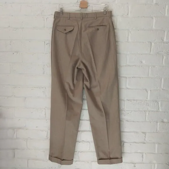 VINTAGE Polo Ralph Lauren Pants Men 34x34 Beige Tweed Cotton Herringbone Pleated