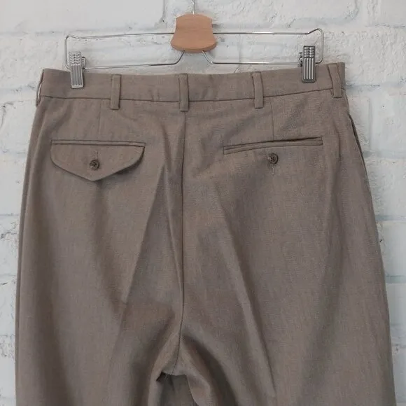 VINTAGE Polo Ralph Lauren Pants Men 34x34 Beige Tweed Cotton Herringbone Pleated