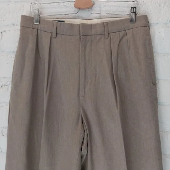 VINTAGE Polo Ralph Lauren Pants Men 34x34 Beige Tweed Cotton Herringbone Pleated