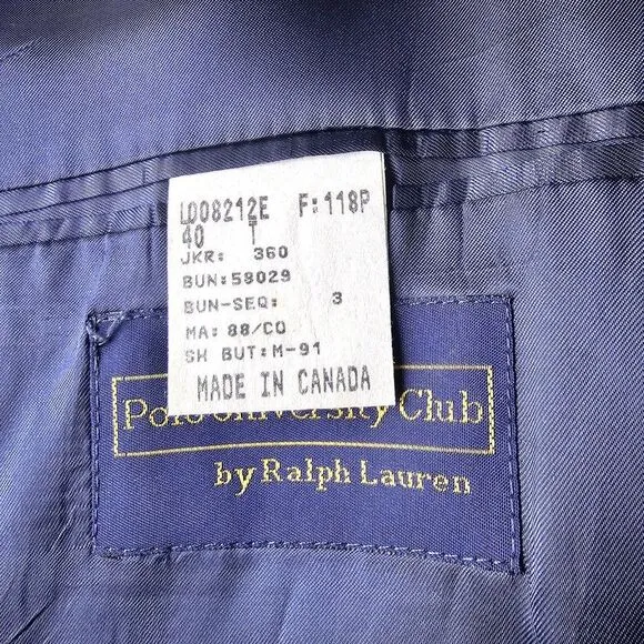 Vintage Polo University Club by Ralph Lauren Wool Suit Jacket Windowpane Size 40