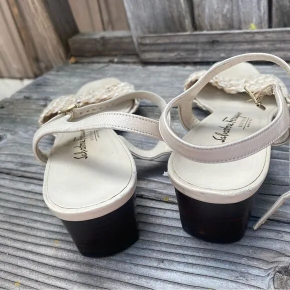 Vintage Salvatore Ferragamo Slingback white and beige woven leather sandals 7.5