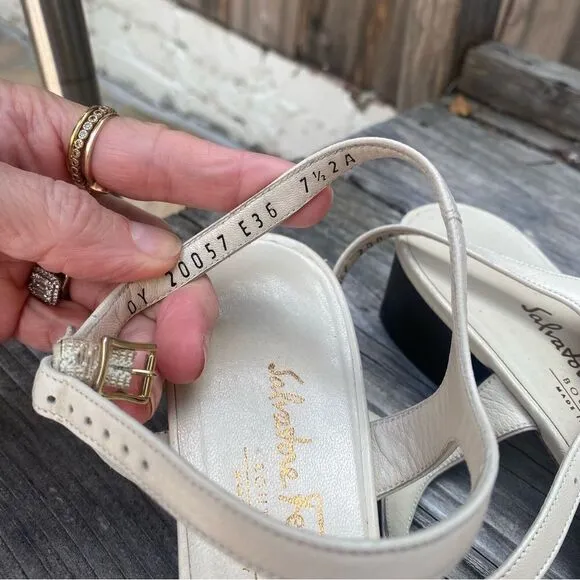 Vintage Salvatore Ferragamo Slingback white and beige woven leather sandals 7.5