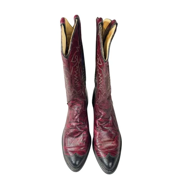 Vintage Sheplers Red Leather Cowboy Boots Size 10D Western Rodeo Distressed