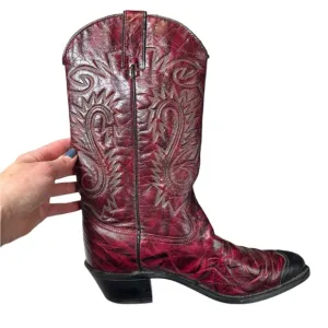 Vintage Sheplers Red Leather Cowboy Boots Size 10D Western Rodeo Distressed