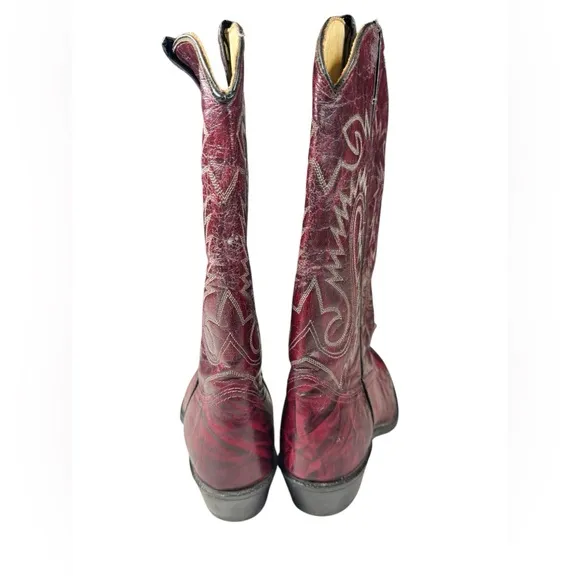 Vintage Sheplers Red Leather Cowboy Boots Size 10D Western Rodeo Distressed