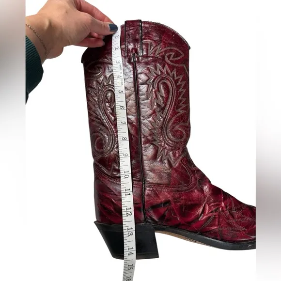 Vintage Sheplers Red Leather Cowboy Boots Size 10D Western Rodeo Distressed