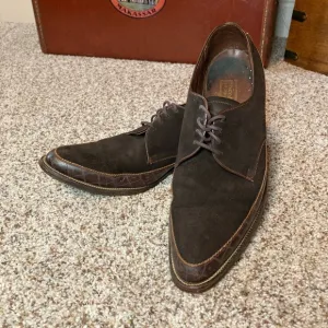 Vintage Stacy Adams Suede &amp; Alligator Grain Brown Derby Shoes Sz 7