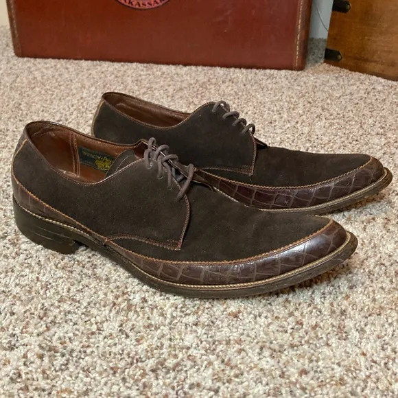 Vintage Stacy Adams Suede &amp; Alligator Grain Brown Derby Shoes Sz 7
