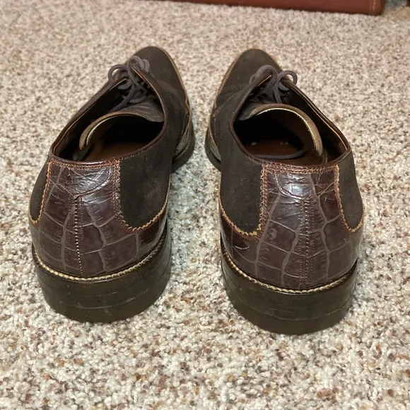 Vintage Stacy Adams Suede &amp; Alligator Grain Brown Derby Shoes Sz 7