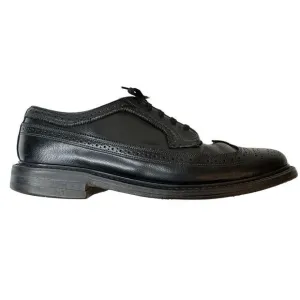 Vintage Stafford Men's Black Wing Tip Shoes Made In USA Circa 1970s Size 10.5