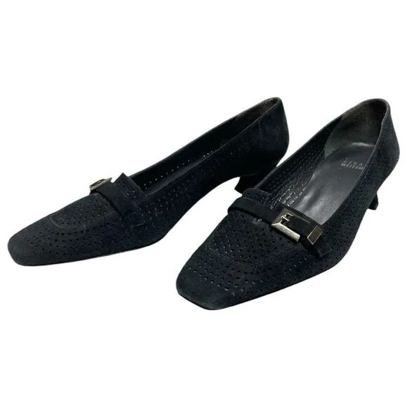 Vintage Stuart Weitzman black kitten heeled shoes size 7/7.5&quot;
