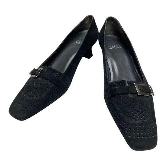 Vintage Stuart Weitzman black kitten heeled shoes size 7/7.5&quot;