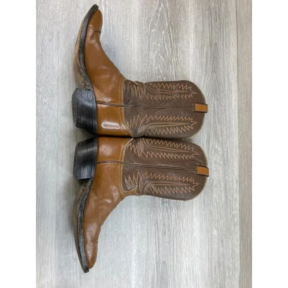 Vintage Tony Lama Men's Brown Leather Sz 9 Pull On Riding Cowboy Western Boot