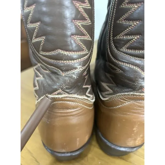 Vintage Tony Lama Men's Brown Leather Sz 9 Pull On Riding Cowboy Western Boot