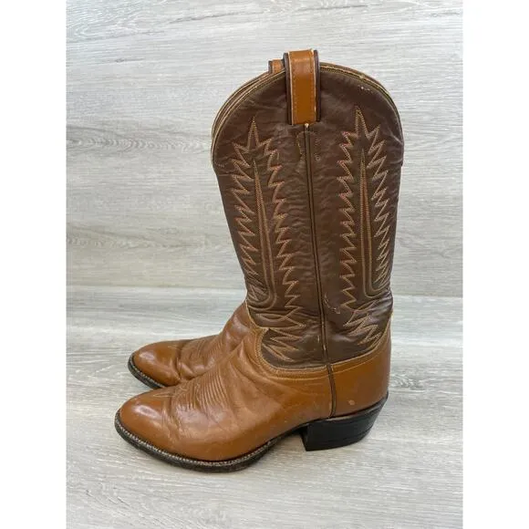 Vintage Tony Lama Men's Brown Leather Sz 9 Pull On Riding Cowboy Western Boot