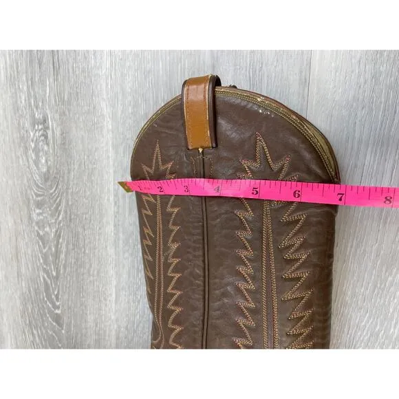 Vintage Tony Lama Men's Brown Leather Sz 9 Pull On Riding Cowboy Western Boot