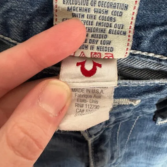 Vintage True Religion Men's Jeans Blue Denim Straight Leg Size 30x30