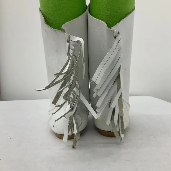 Vintage USA Girls White Western Fringe Bootie Boots Size 3.5 M