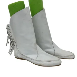 Vintage USA Girls White Western Fringe Bootie Boots Size 3.5 M