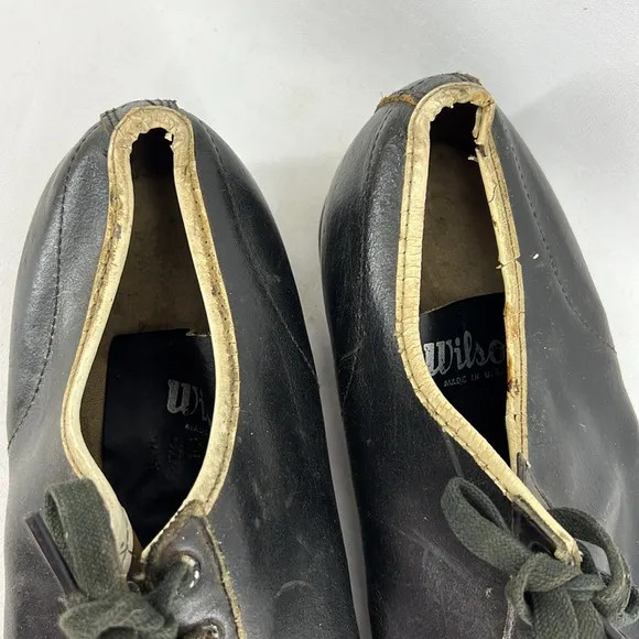 Vintage Wilson Baseball Cleats Metal Black Leather Low Top Shoes