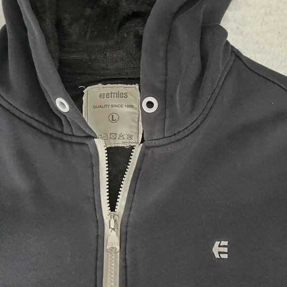 Vintage y2k Etnies Shoes Zip Up Hoodie Mens Large Black Skater Punk Rock Emo 00s