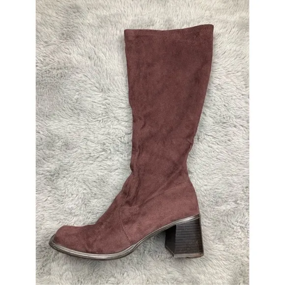 Vintage Y2k JG hook plum suede square toe front boots with chunky block heel