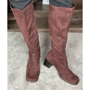 Vintage Y2k JG hook plum suede square toe front boots with chunky block heel