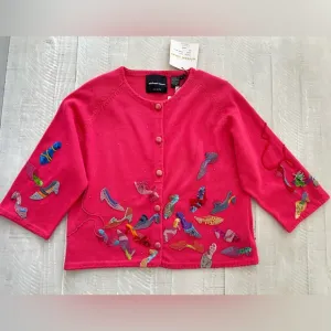 Vintage Y2K Michael Simon Beaded &amp; Embroidered Cardigan Shoes Sweater NWT  Large