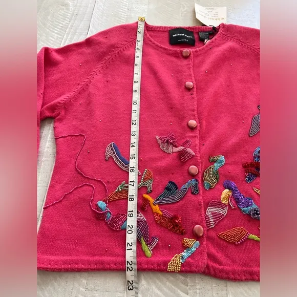 Vintage Y2K Michael Simon Beaded &amp; Embroidered Cardigan Shoes Sweater NWT  Large