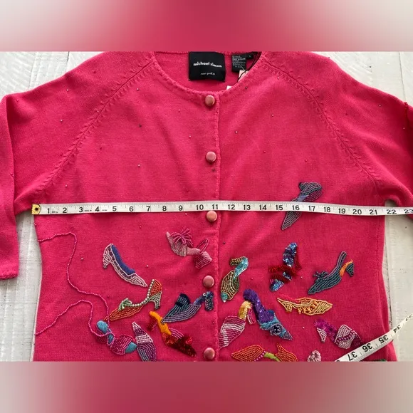 Vintage Y2K Michael Simon Beaded &amp; Embroidered Cardigan Shoes Sweater NWT  Large