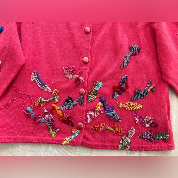 Vintage Y2K Michael Simon Beaded &amp; Embroidered Cardigan Shoes Sweater NWT  Large