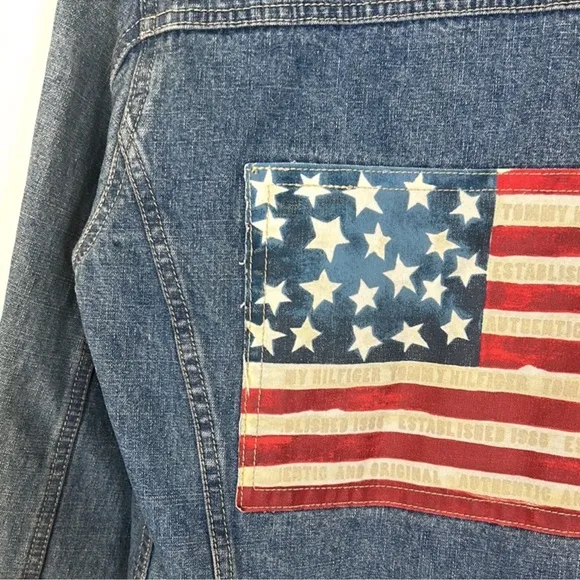 Vintage Y2K Tommy Hilfiger American Flag Cotton Denim Jean Jacket S