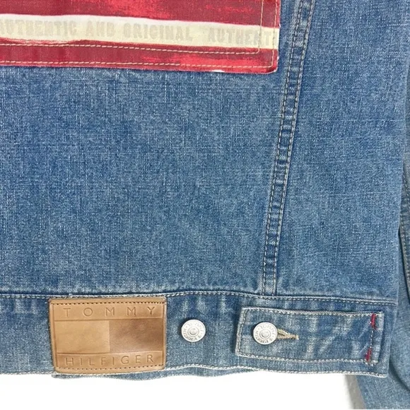 Vintage Y2K Tommy Hilfiger American Flag Cotton Denim Jean Jacket S