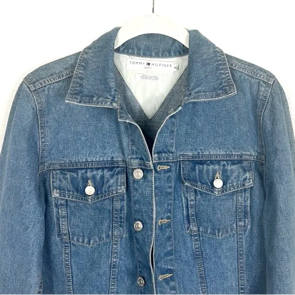 Vintage Y2K Tommy Hilfiger American Flag Cotton Denim Jean Jacket S