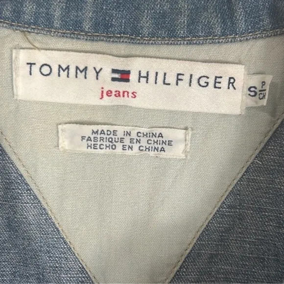 Vintage Y2K Tommy Hilfiger American Flag Cotton Denim Jean Jacket S