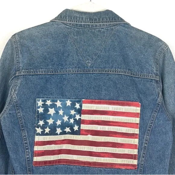 Vintage Y2K Tommy Hilfiger American Flag Cotton Denim Jean Jacket S