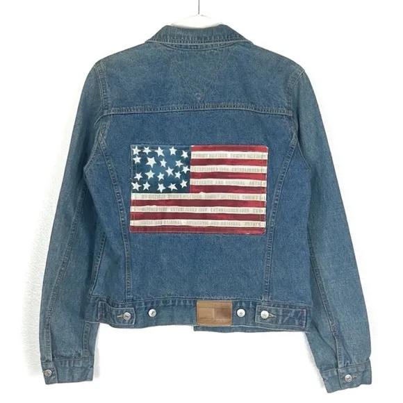 Vintage Y2K Tommy Hilfiger American Flag Cotton Denim Jean Jacket S