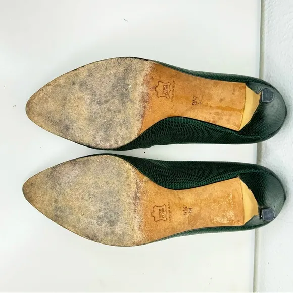 Vintage YSL Yves Saint Laurent Green Snake Skin Pumps Size 9.5