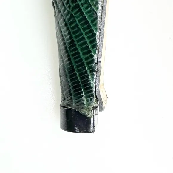 Vintage YSL Yves Saint Laurent Green Snake Skin Pumps Size 9.5