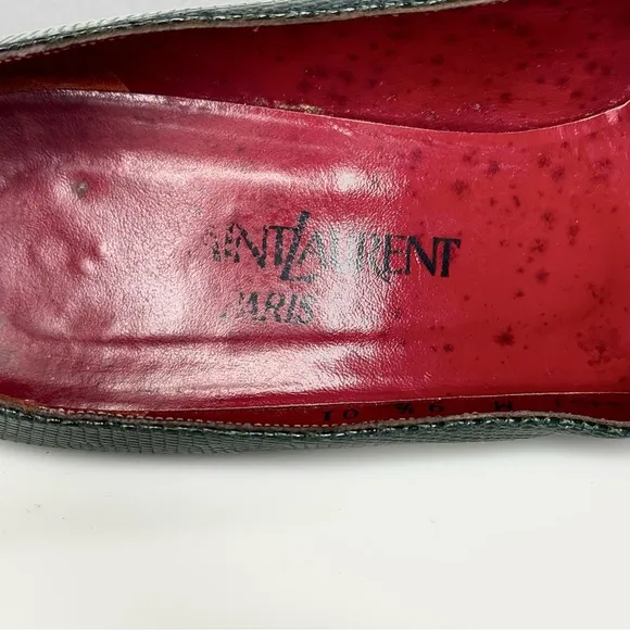 Vintage YSL Yves Saint Laurent Green Snake Skin Pumps Size 9.5