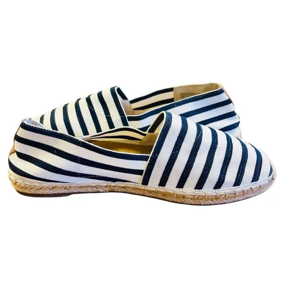 VIONIC Blue and White Espadrille Shoes Sz 11 Nautical Fisherman Coastal Slip On